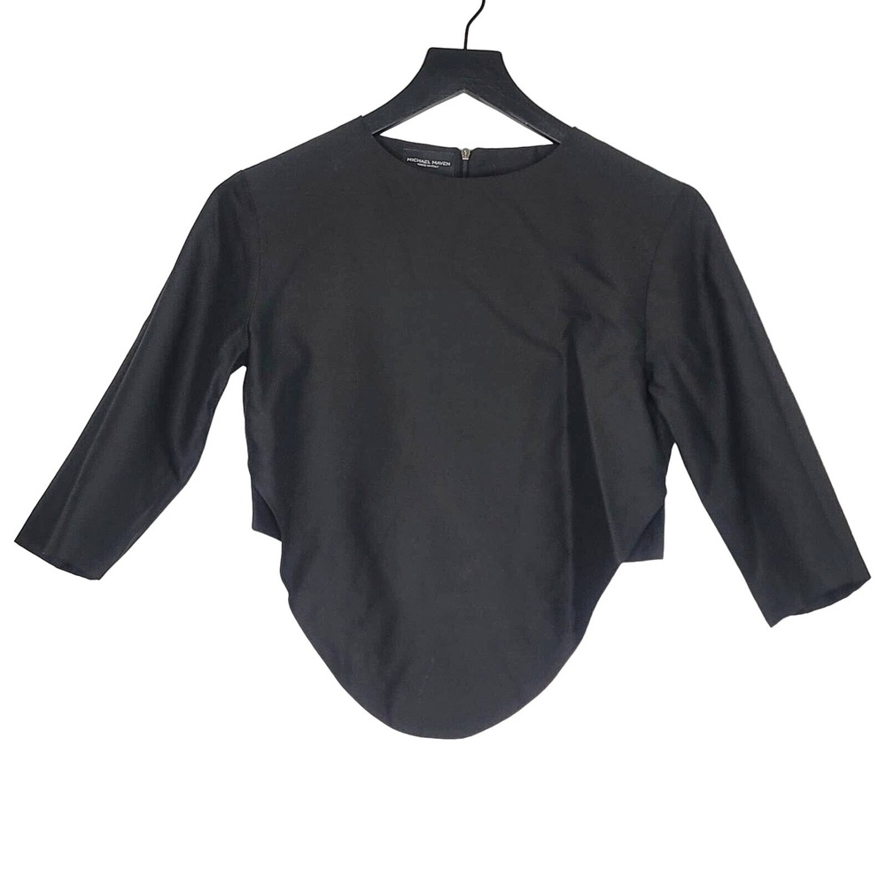 Michael Maven Crop Top Black Long Sleeve Hi Low Hem Zipper Italy 4
